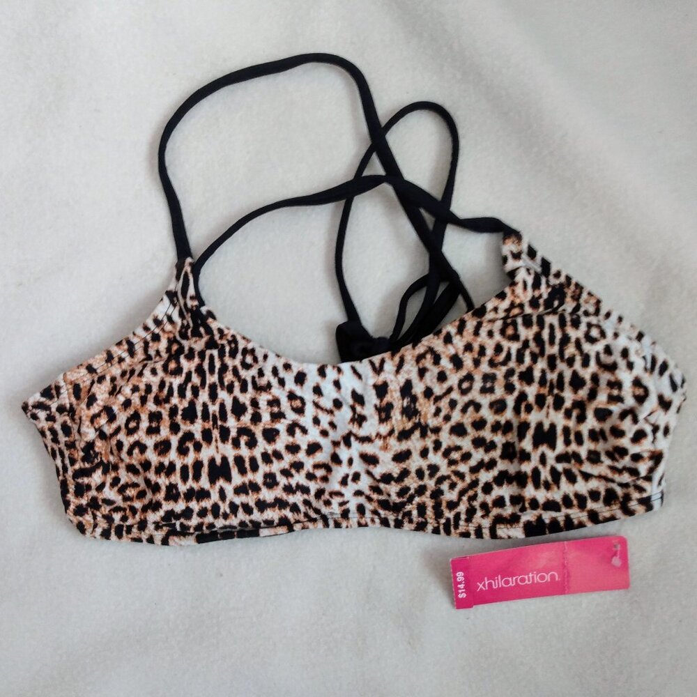 Xhilaration Leapard Print Cross Strap Tie on Bikini Top